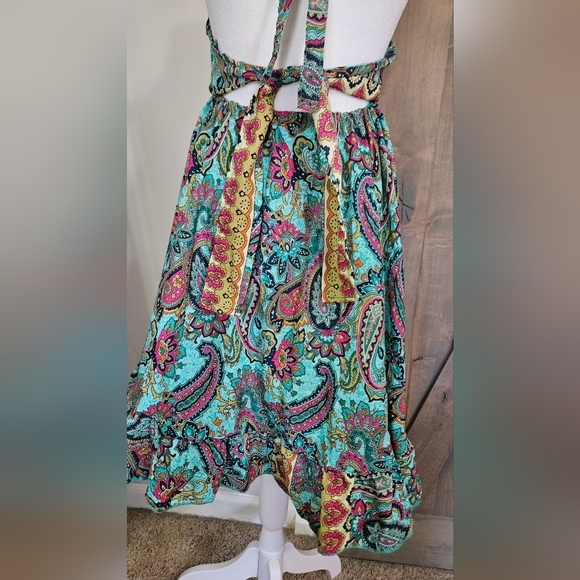 ASHLEY TAYLOR Paisley Silk Blend Halter Dress In Blue/yellow Mult. Size O/S NWT - Picture 8 of 11